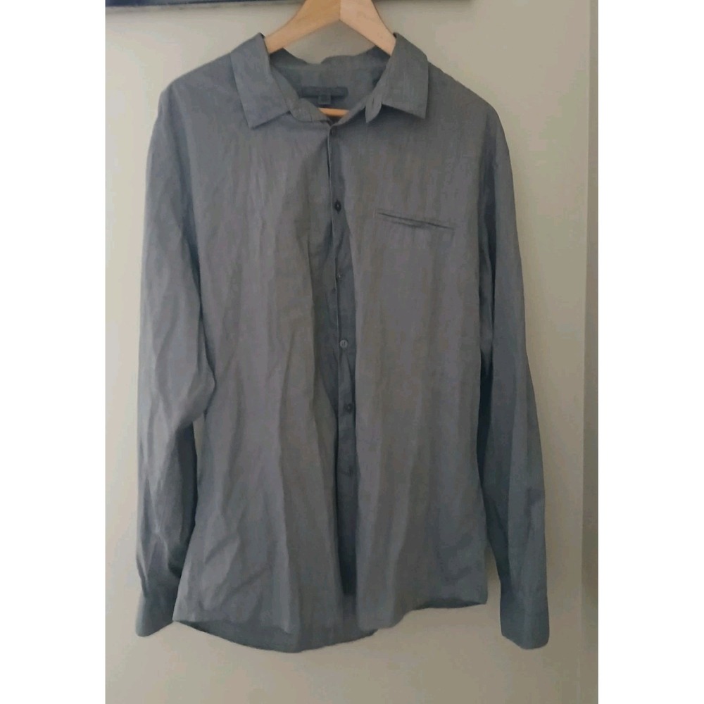 John Varvatos Button Up Shirt Size XXL Gray Cotton Tab Sleeves Work Old Money